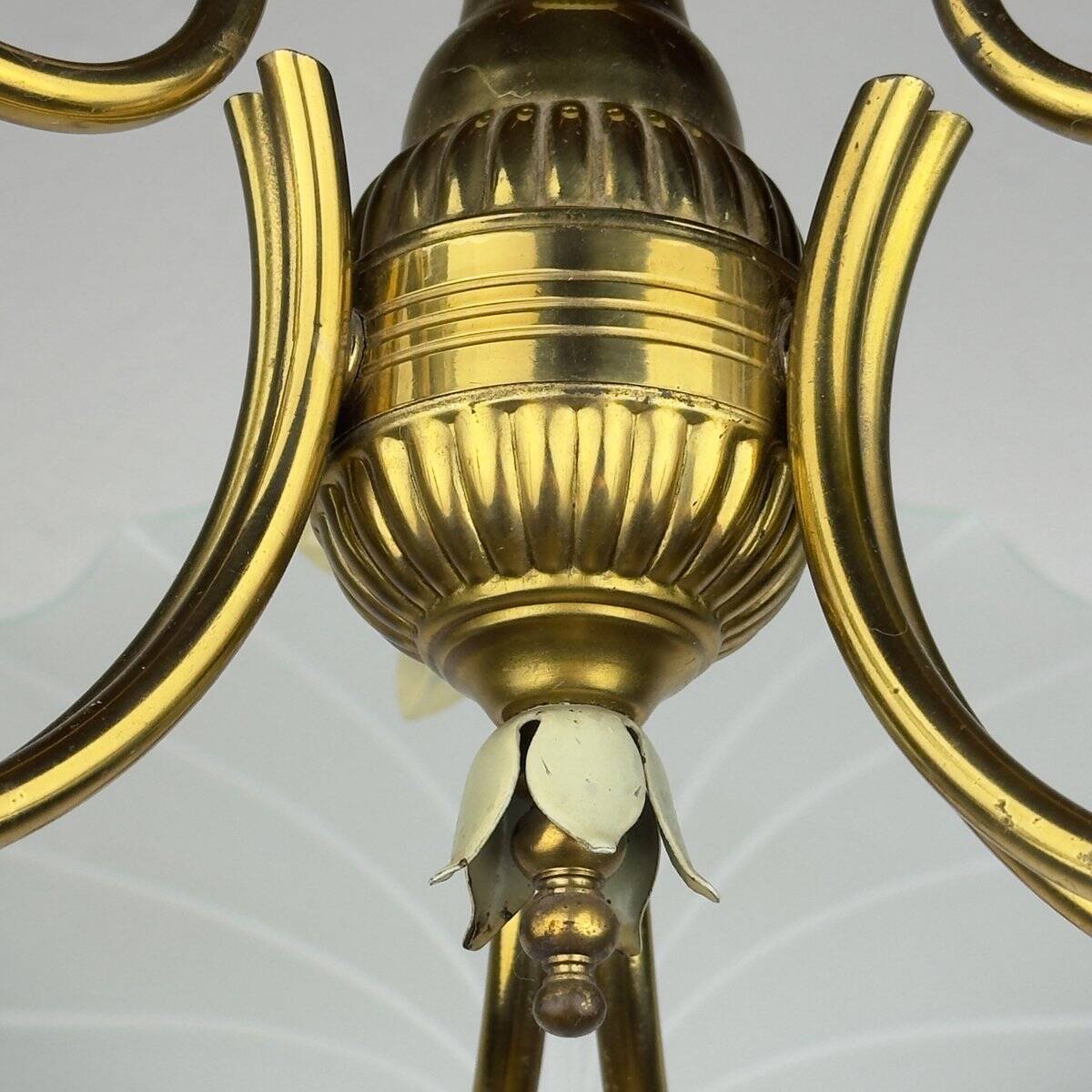 Antique brass and glass chandelier in the style of Pietro Chiesa for Fontana Arte, Italy, 1930s.