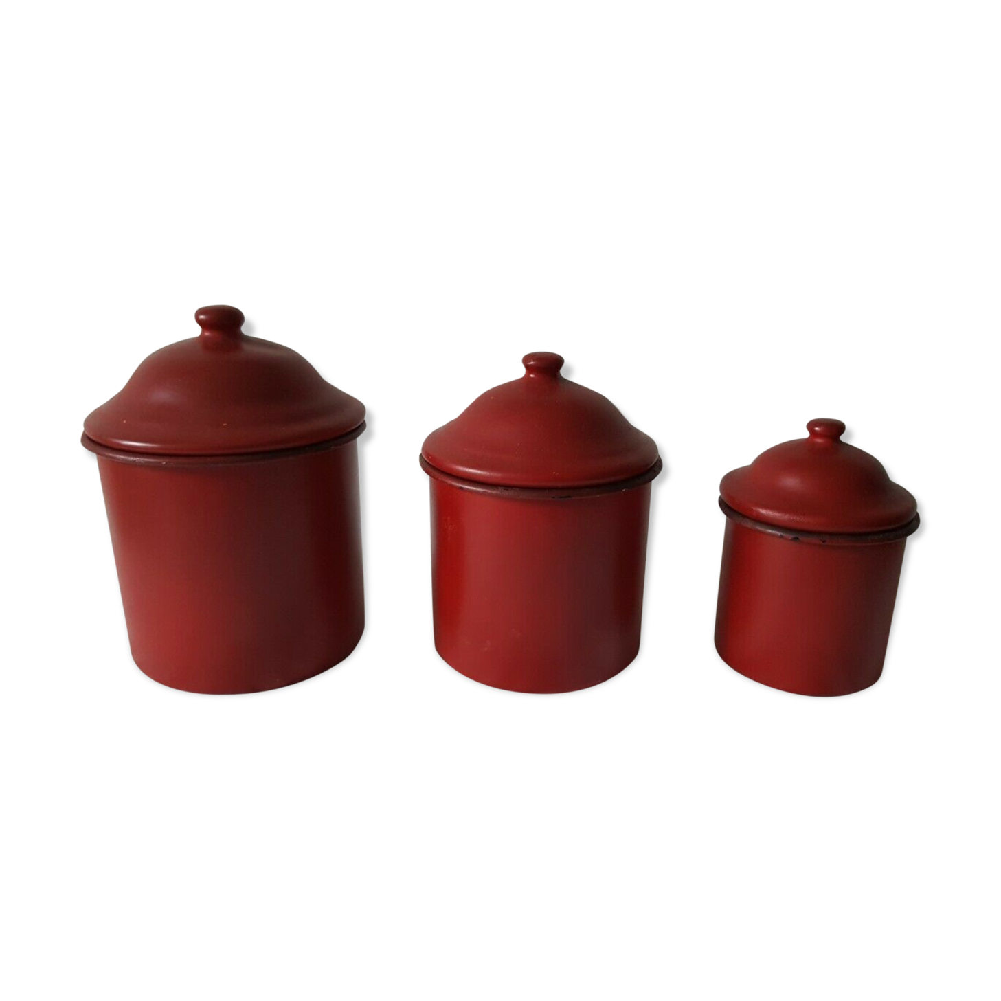 Vintage red metal pots kitchen storage