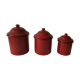 Vintage red metal pots kitchen storage