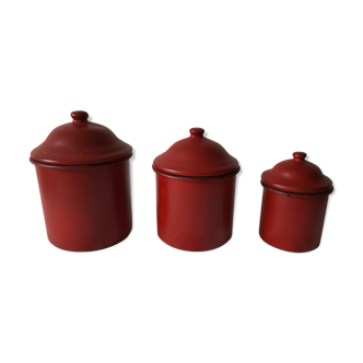 Pots métalliques rouges vintage cuisine rangement
