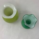 Two green vases in Empoli opaline