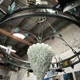 Large and large chandelier in wrought iron and glass circa 1980/90