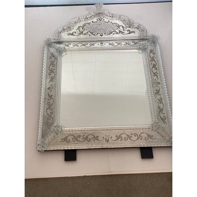 Contemporary venetian squared floreal hand-carving mirror in murano glass