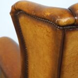 Beautiful and Comfortable Sheepskin Wingback Armchair with a Wonderful Patina