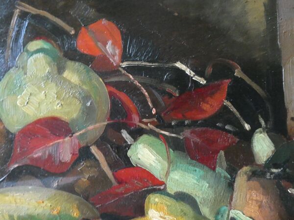 Tableau, huile sur panneau, nature morte aux fruits, signée, années 30