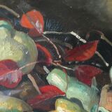 Oil on panel, still life with fruit, signed, 1930s