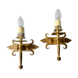 Pair of gold metal wall lamps Ferro Arte, 60s-70s