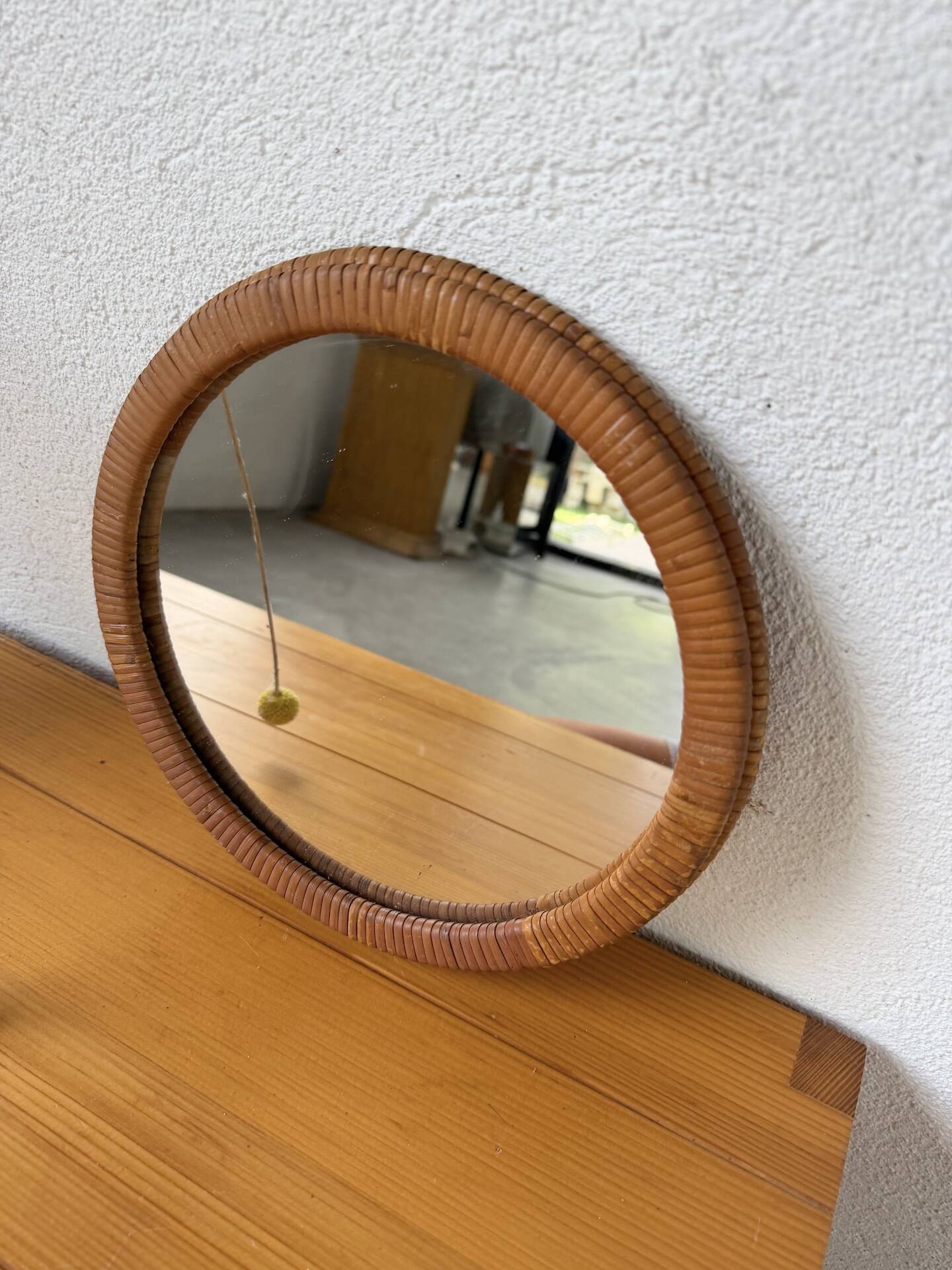 Woven wicker round mirror 1960