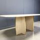 Table de salle à manger vintage italienne en travertin et laiton, années 1970