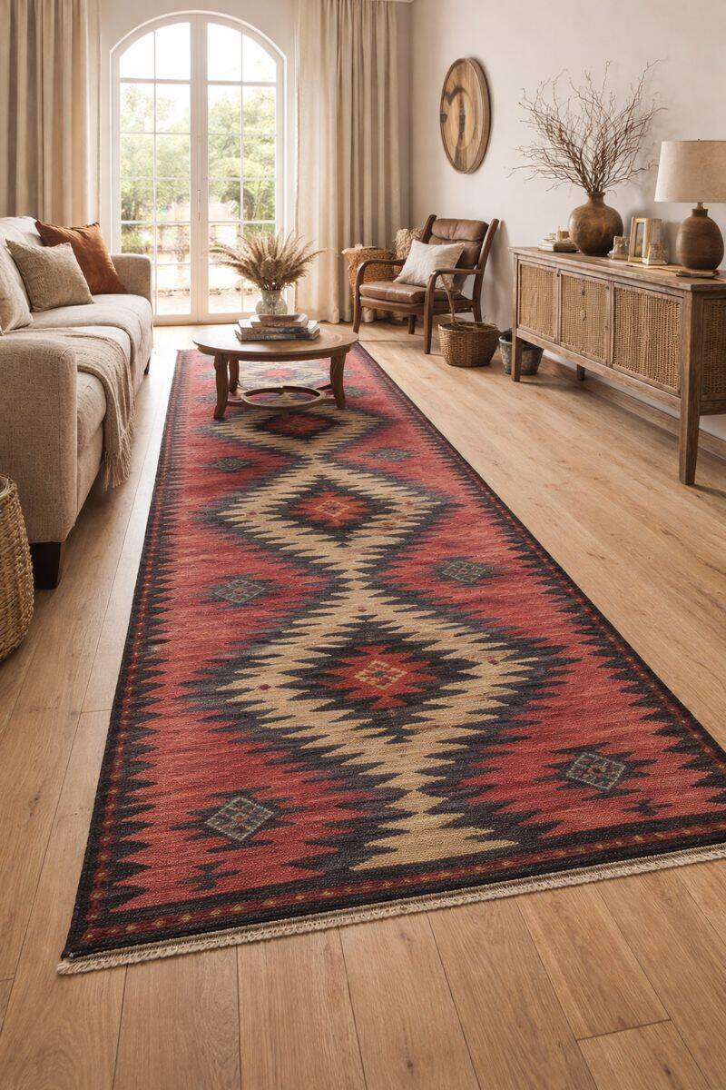 Vintage rugs wool kilim geometric rust carpet traditional flat-woven kilim rug