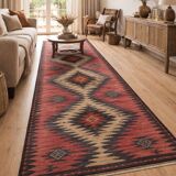 Vintage rugs wool kilim geometric rust carpet traditional flat-woven kilim rug