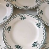 Suite assiettes Terre de Fer décor vert fleurettes St Amand