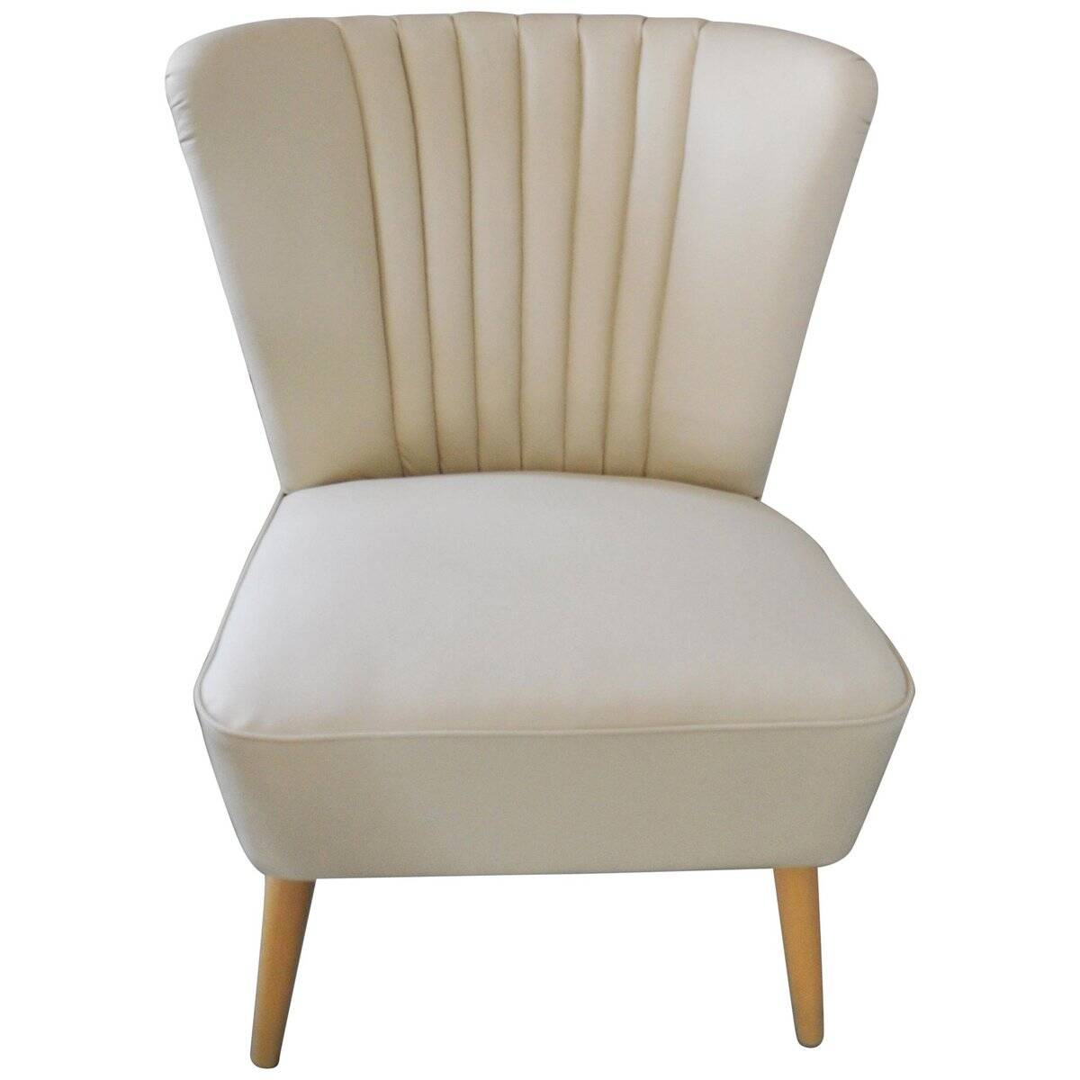 Vintage beige and cream cocktail armchair in fabric and eco-leather on a wooden frame — 1960s.