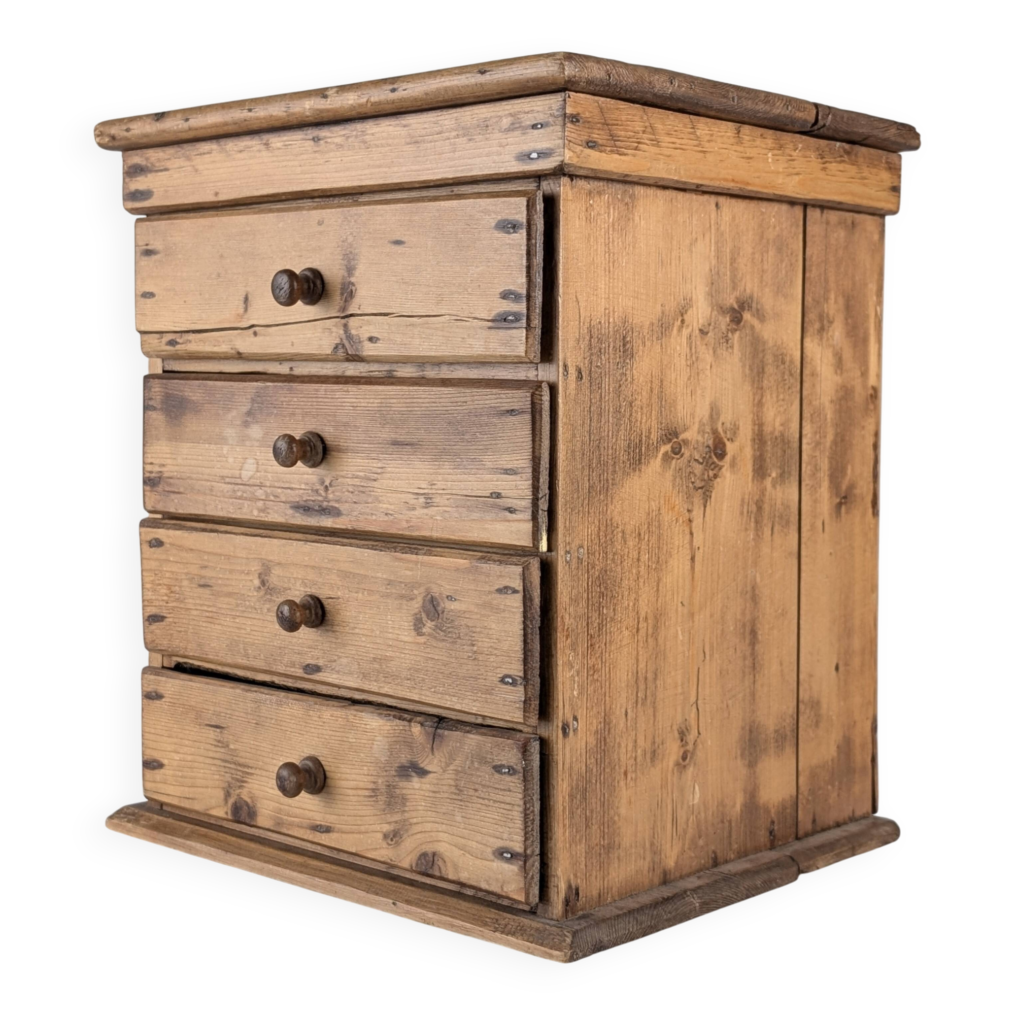 Rustic Primitive Natural Pine Small Apothecary Chest, 1940s