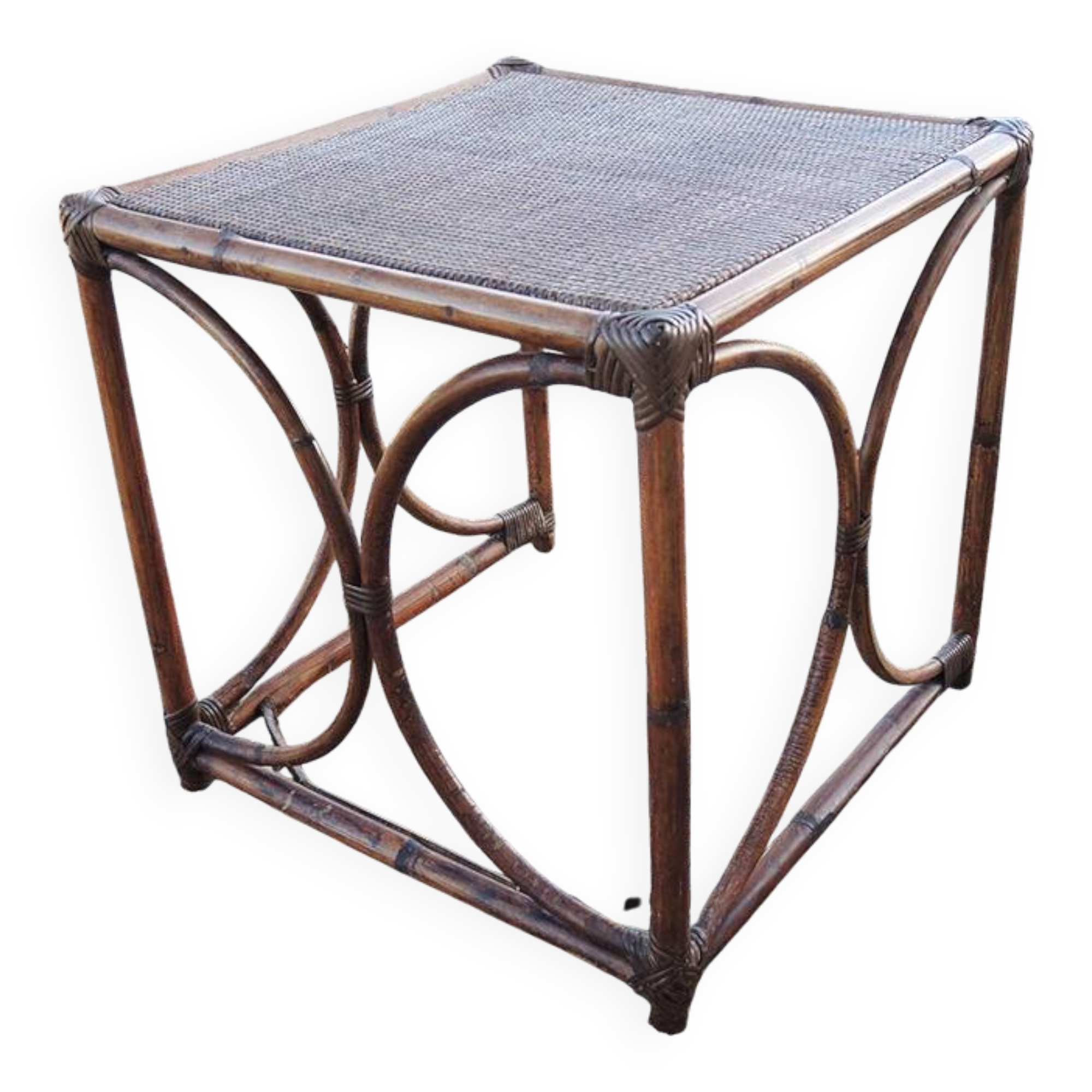 Vintage rattan and wicker side table