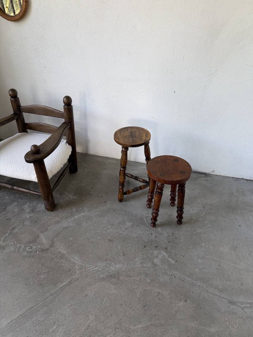 Pair of antique stools with turned legs.