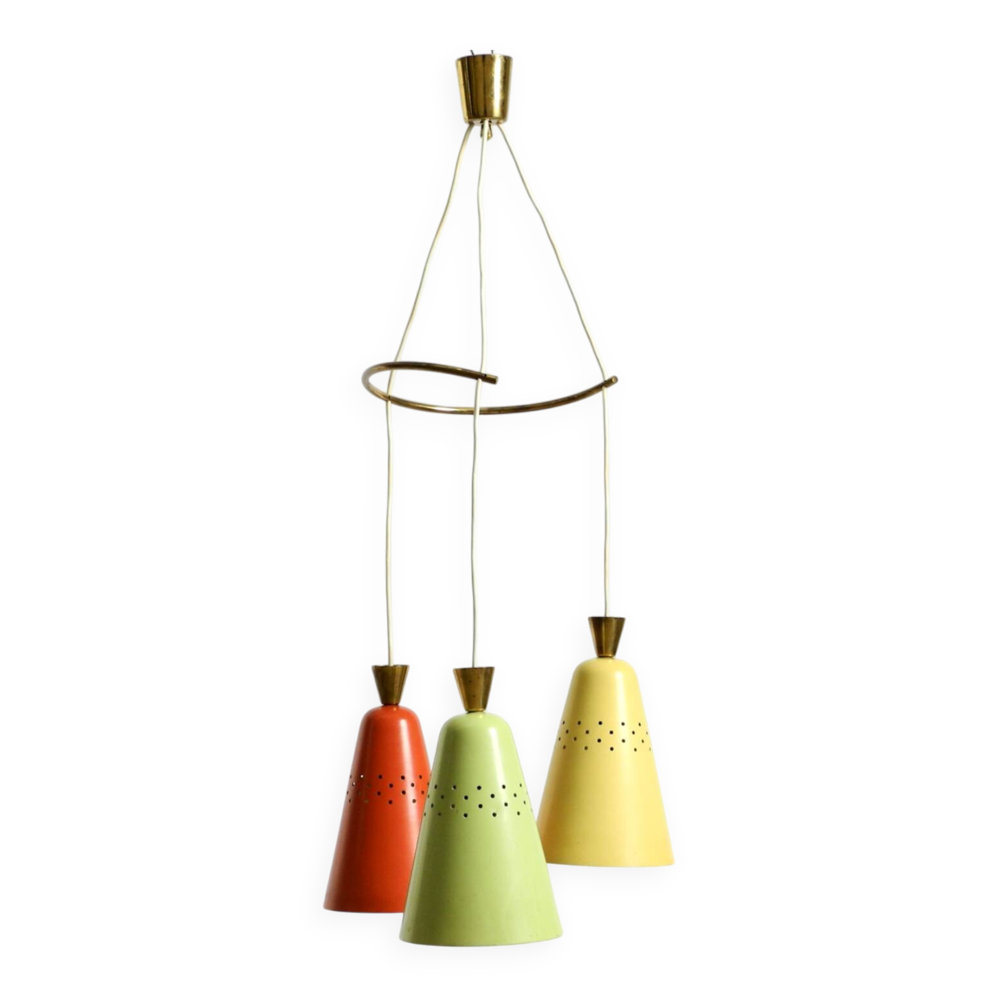 Beautiful large original mid-century 3-arm colorful bag ceiling lamp