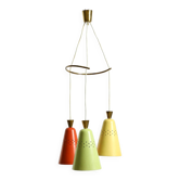 Beautiful large original mid-century 3-arm colorful bag ceiling lamp