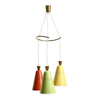 Beautiful large original mid-century 3-arm colorful bag ceiling lamp