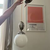 Opaline ball pendant light vintage 50s/70s