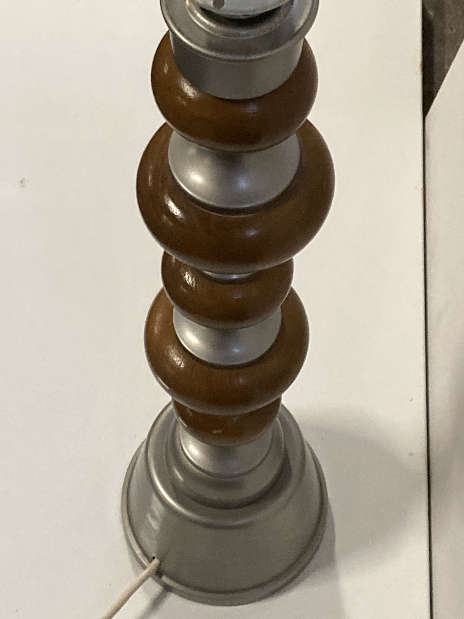 Teak and zinc bobbin style large table lamp, Denmark, 1970s