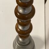 Teak and zinc bobbin style large table lamp, Denmark, 1970s