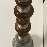 Teak and zinc bobbin style large table lamp, Denmark, 1970s