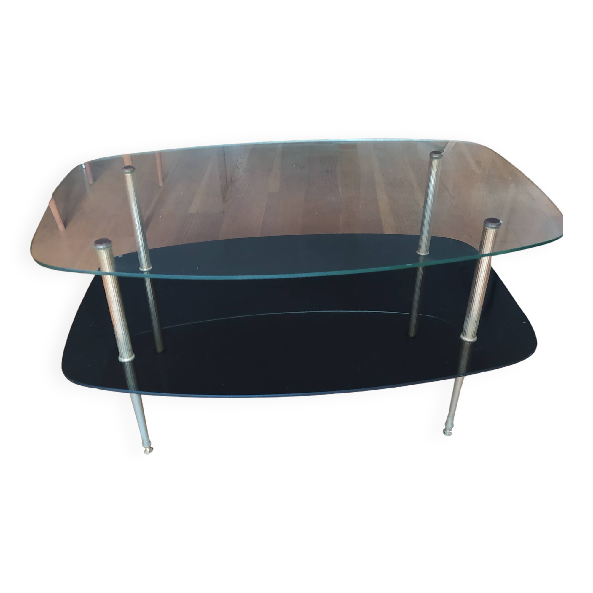 1960 cocktail coffee table with two trays and brass legs