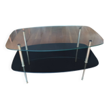 table basse cocktail 1960 deux plateaux pieds laiton
