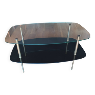 table basse cocktail 1960 deux plateaux pieds laiton