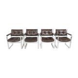 Swedish Mid Century Leather And Aluminum Armchairs By Karl Erik Ekselius For Joc Vetlanda, Set Of 4