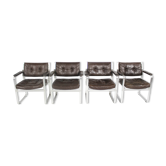 Fauteuils suédois en cuir et en aluminium du milieu du siècle par Karl Erik Ekselius pour Joc Vetlanda, set de 4