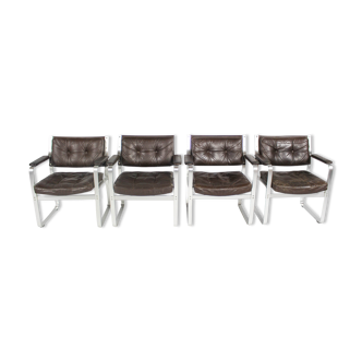 Swedish Mid Century Leather And Aluminum Armchairs By Karl Erik Ekselius For Joc Vetlanda, Set Of 4