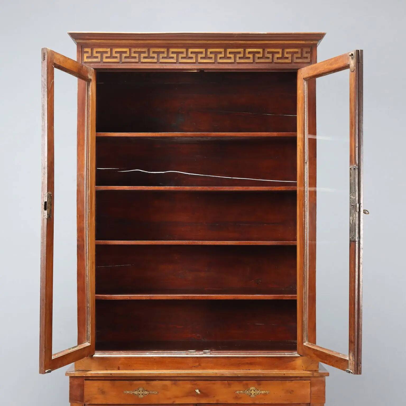 Empire display cabinet in walnut and bronze, Italy, 19th century