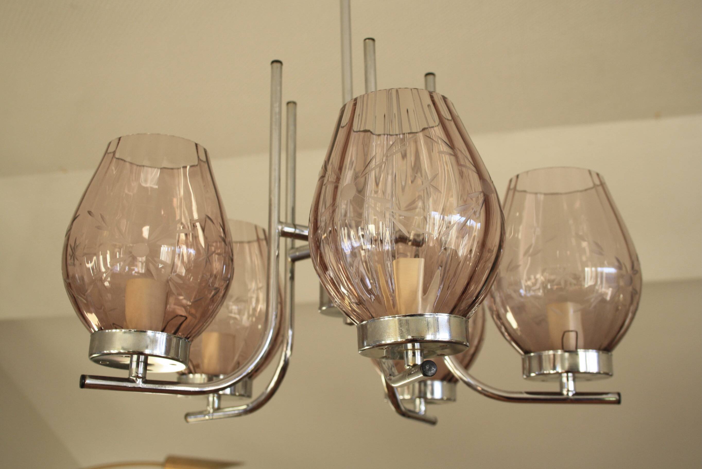 Chrome metal chandelier & cut glass