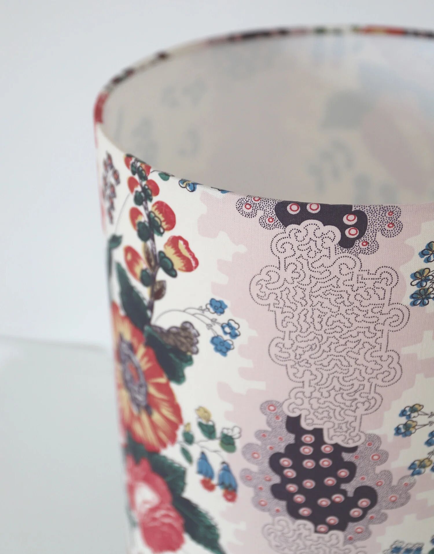 Recycled vintage lamp — handmade plum ceramic and antique floral lampshade