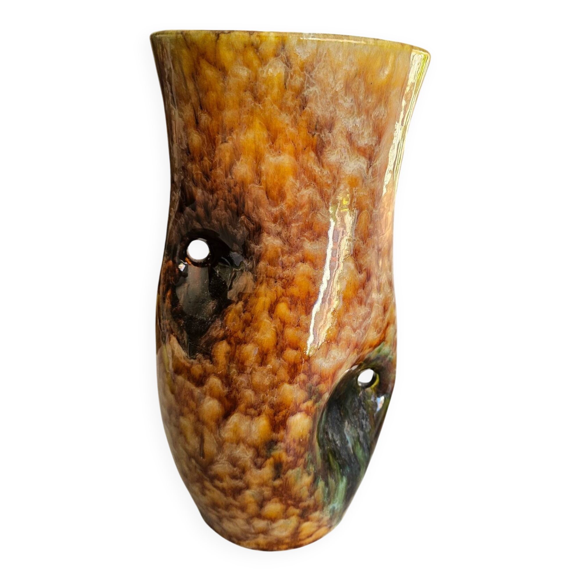Vintage organic ceramic vase with a flamed glaze – Signed Accolay