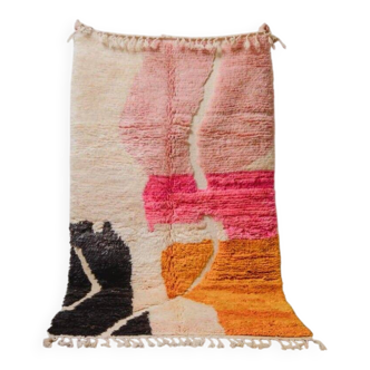 Handmade beni ourain rug with colourful patterns, size 140 x 260 cm.