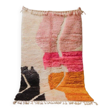Handmade beni ourain rug with colourful patterns, size 140 x 260 cm.