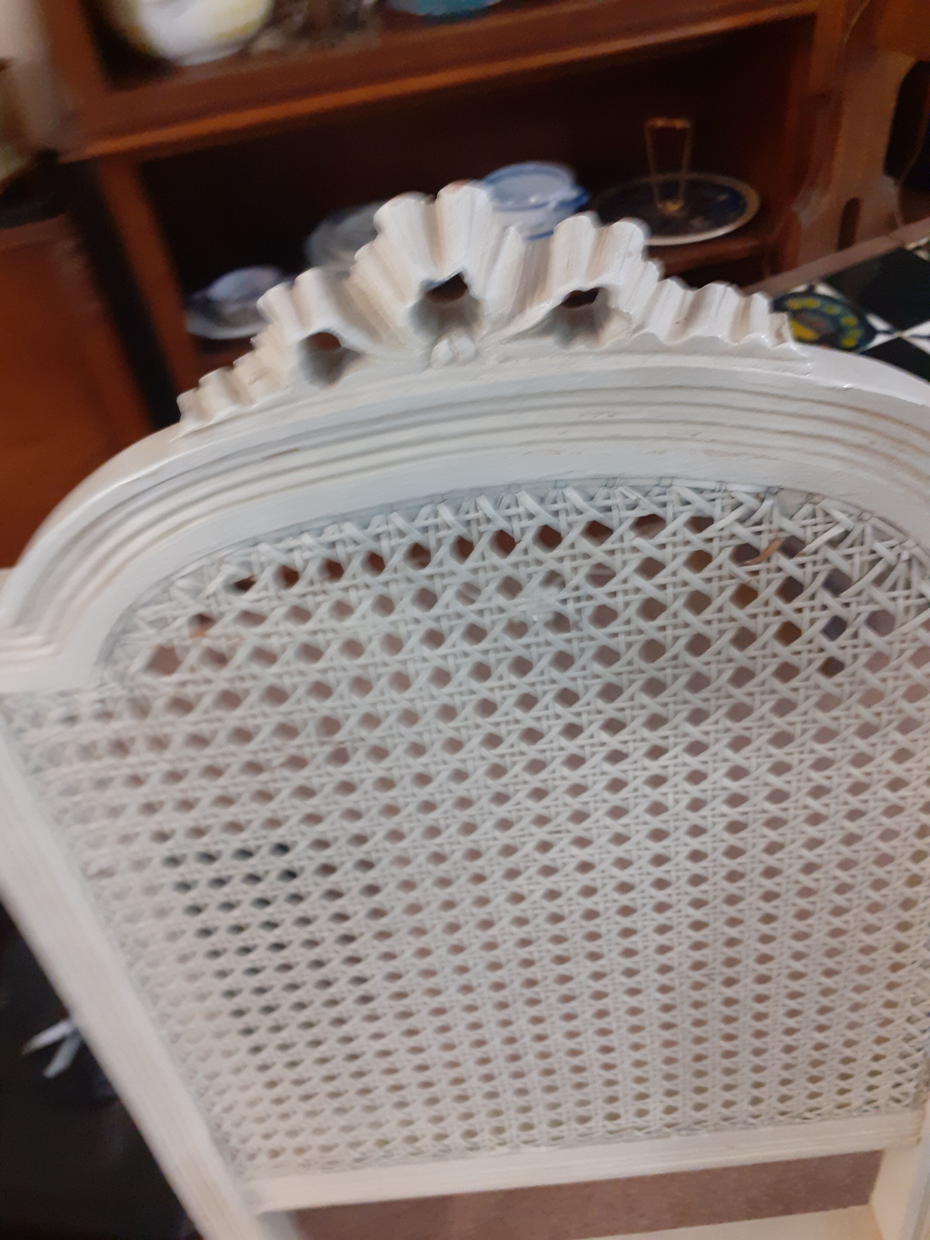 Set of 2 white cane chairs Louis XVI style