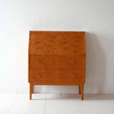 Vintage Scandinavian oak and burr oak secretaire
