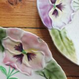 3 plates in slurry "Pensées" Choisy-le-Roi, nineteenth century