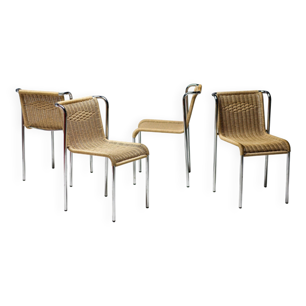 Gabriele Mucchi S5 Italian Modernity Dining Chairs Chrome Tubular frames Rope seats