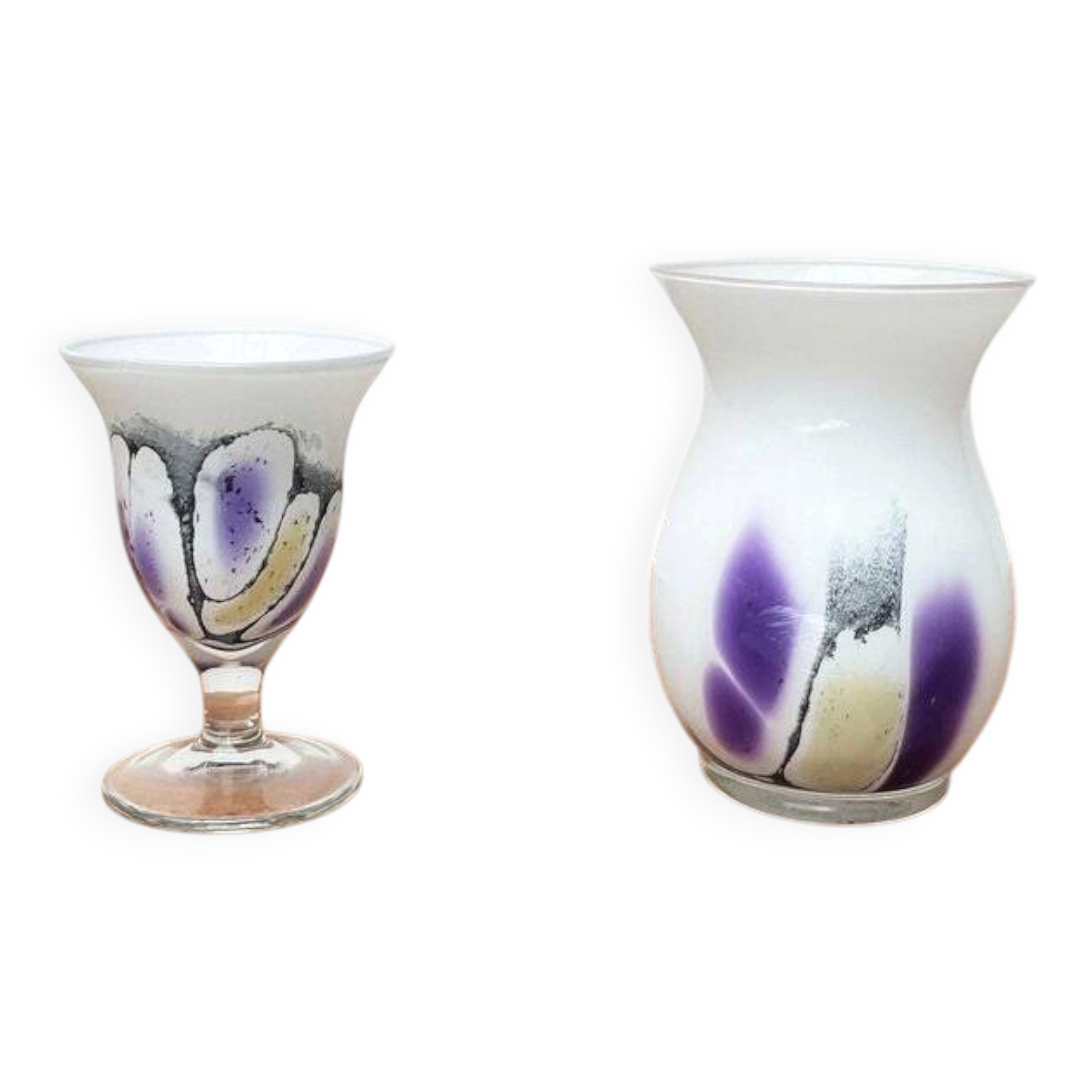 Vintage German glass vase and cup by Hans Jürgen Richartz for the Richartz art collection, set of 2.