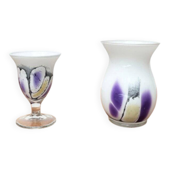 Vintage German glass vase and cup by Hans Jürgen Richartz for the Richartz art collection, set of 2.