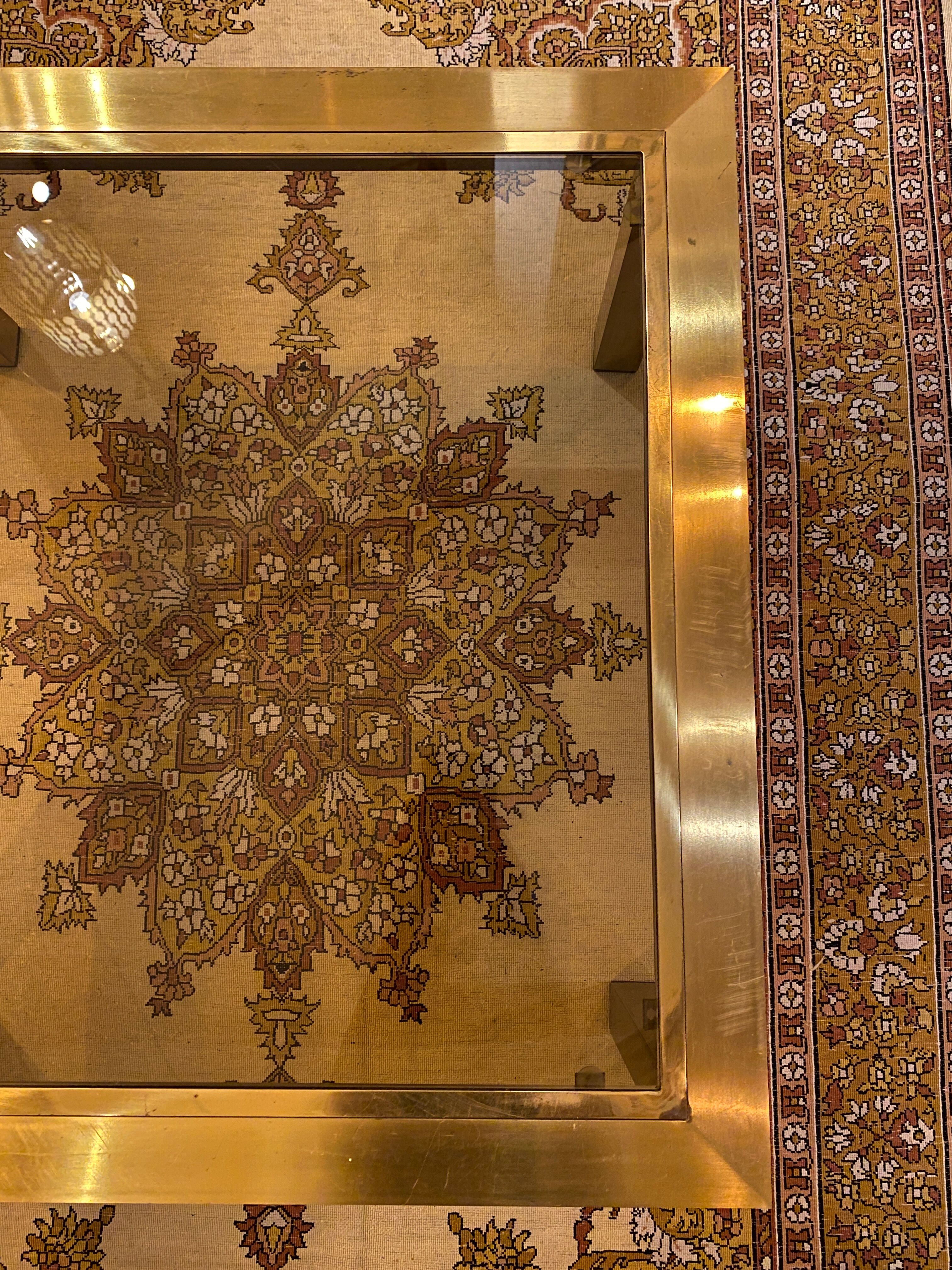 Gold square coffee table and smoked glass