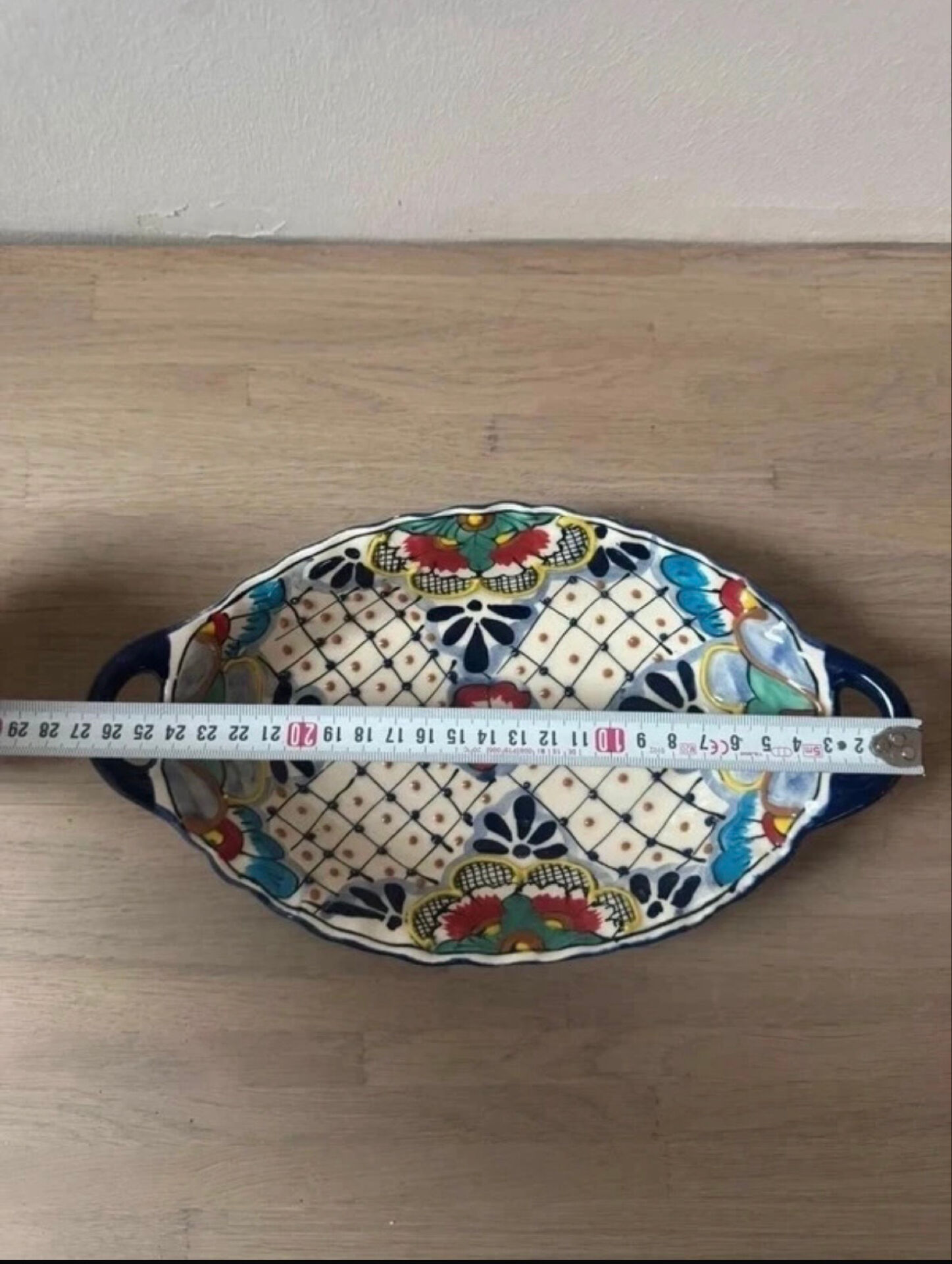 Vintage hand-painted Talavera Mexican ceramic oval plate