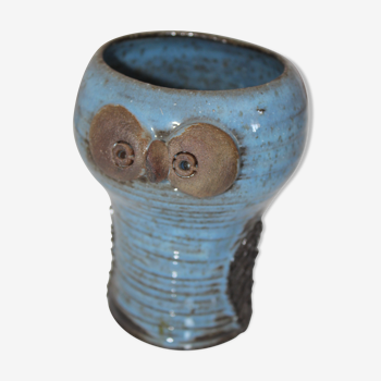 Vase en forme de chouette émaillée bleue