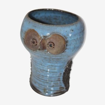 Vase in the shape of a blue enamelled owl