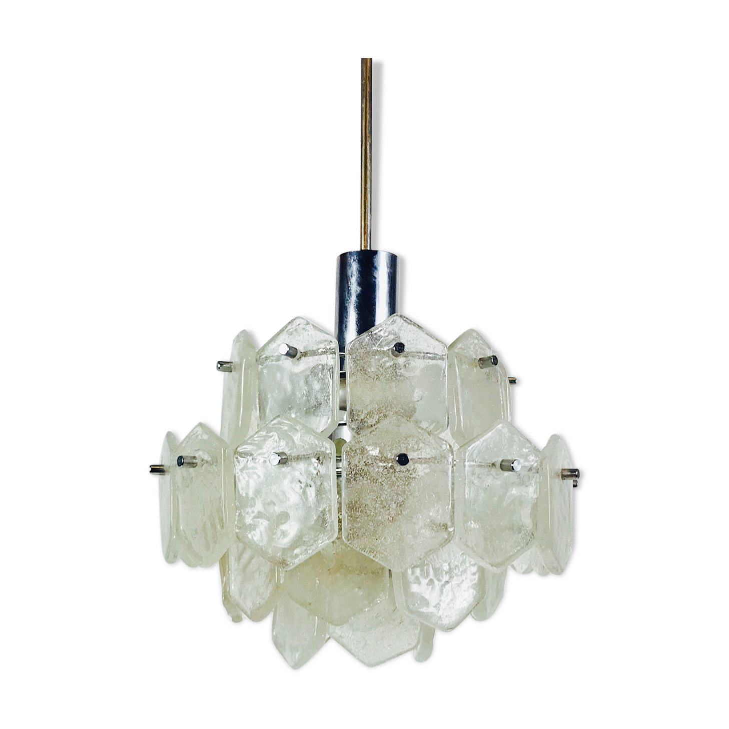 Kalmar Franken ice glass chandelier, 1960s